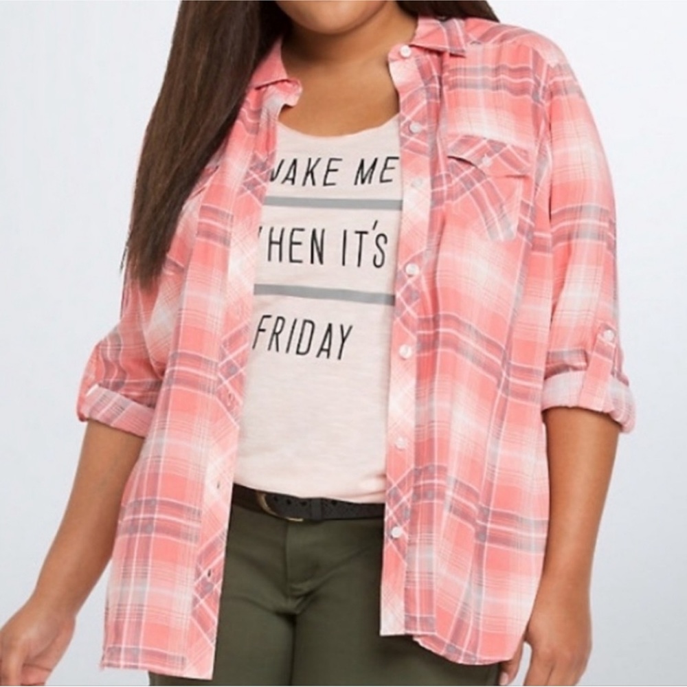 Torrid Relaxed Fit Brushed Rayon coral light Button-Up Shirt 0X or oversized lg
